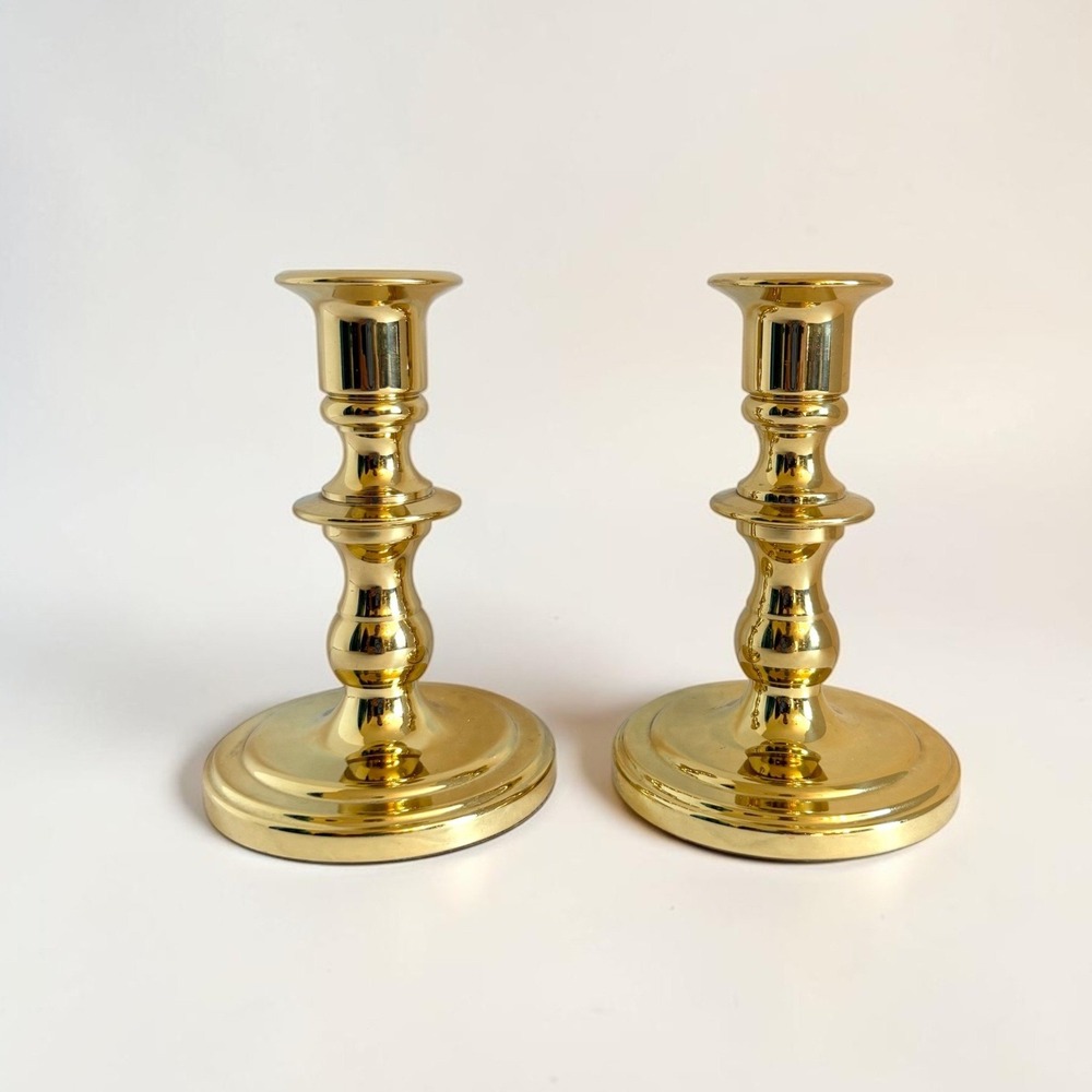 Baldwin Solid Brass Candlestick Holders Set of 2 Vintage Polished Gold 4.75 inch